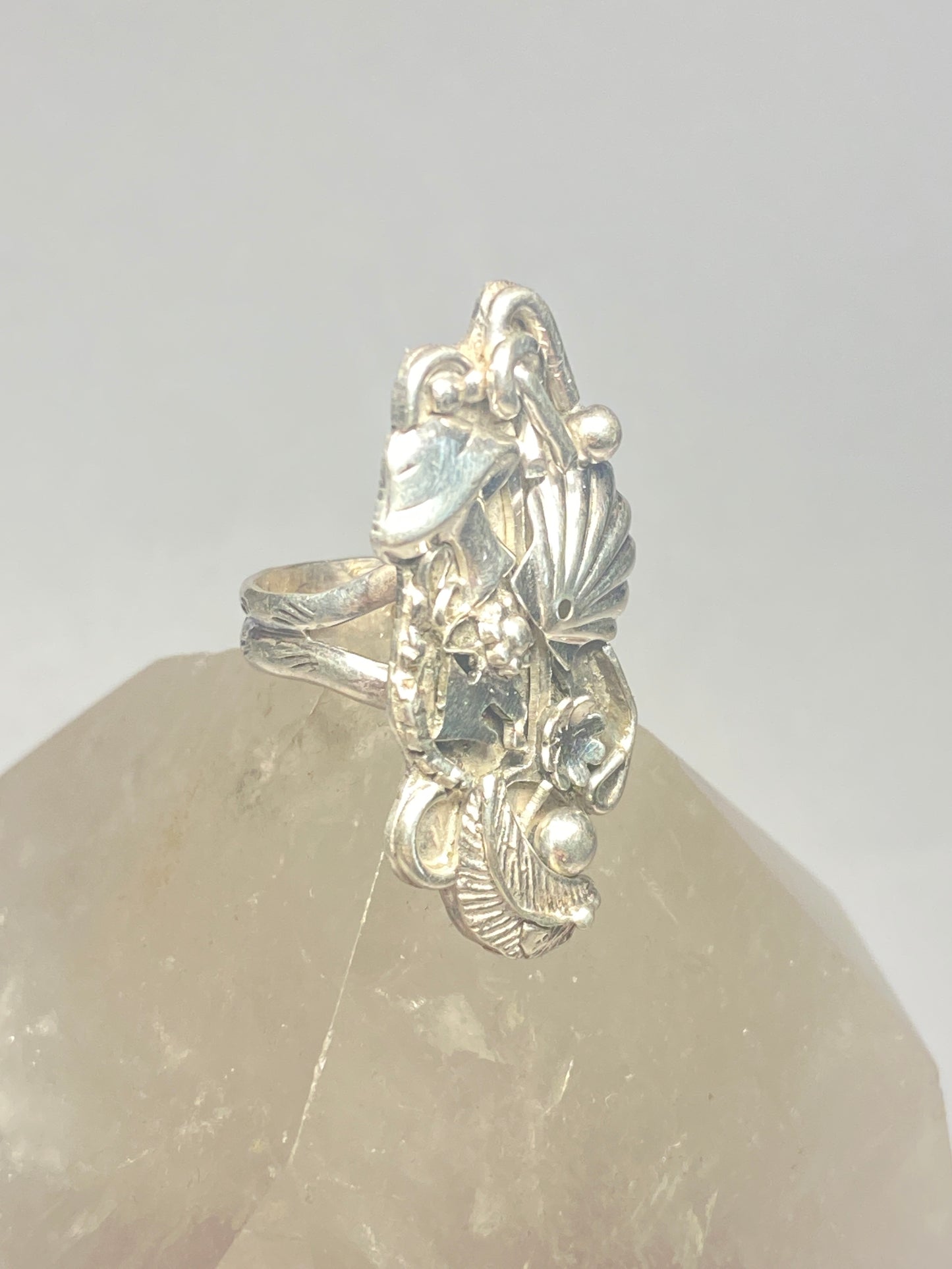 Mushroom ring scallop shell leaves southwest floral band pinky sterling silver women girls