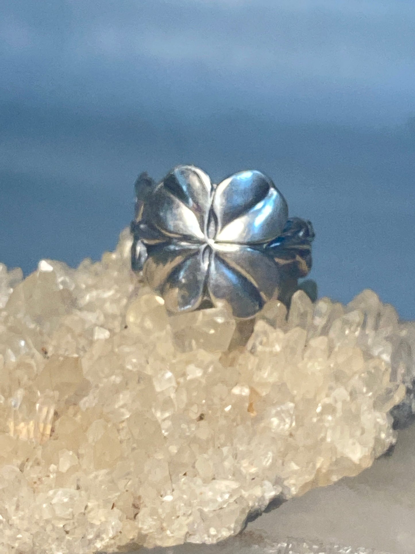Four leaf clover spoon ring size 7.25 good luck band sterling silver women b adj