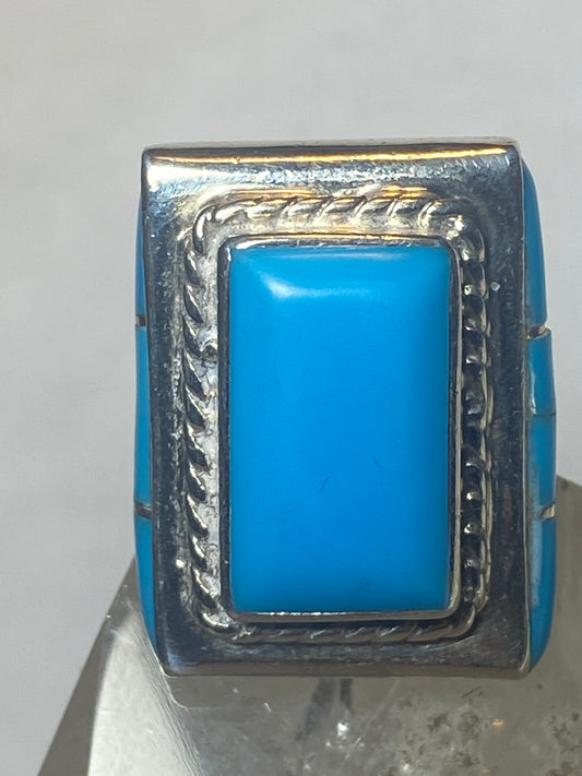 Turquoise ring long southwest sterling silver women