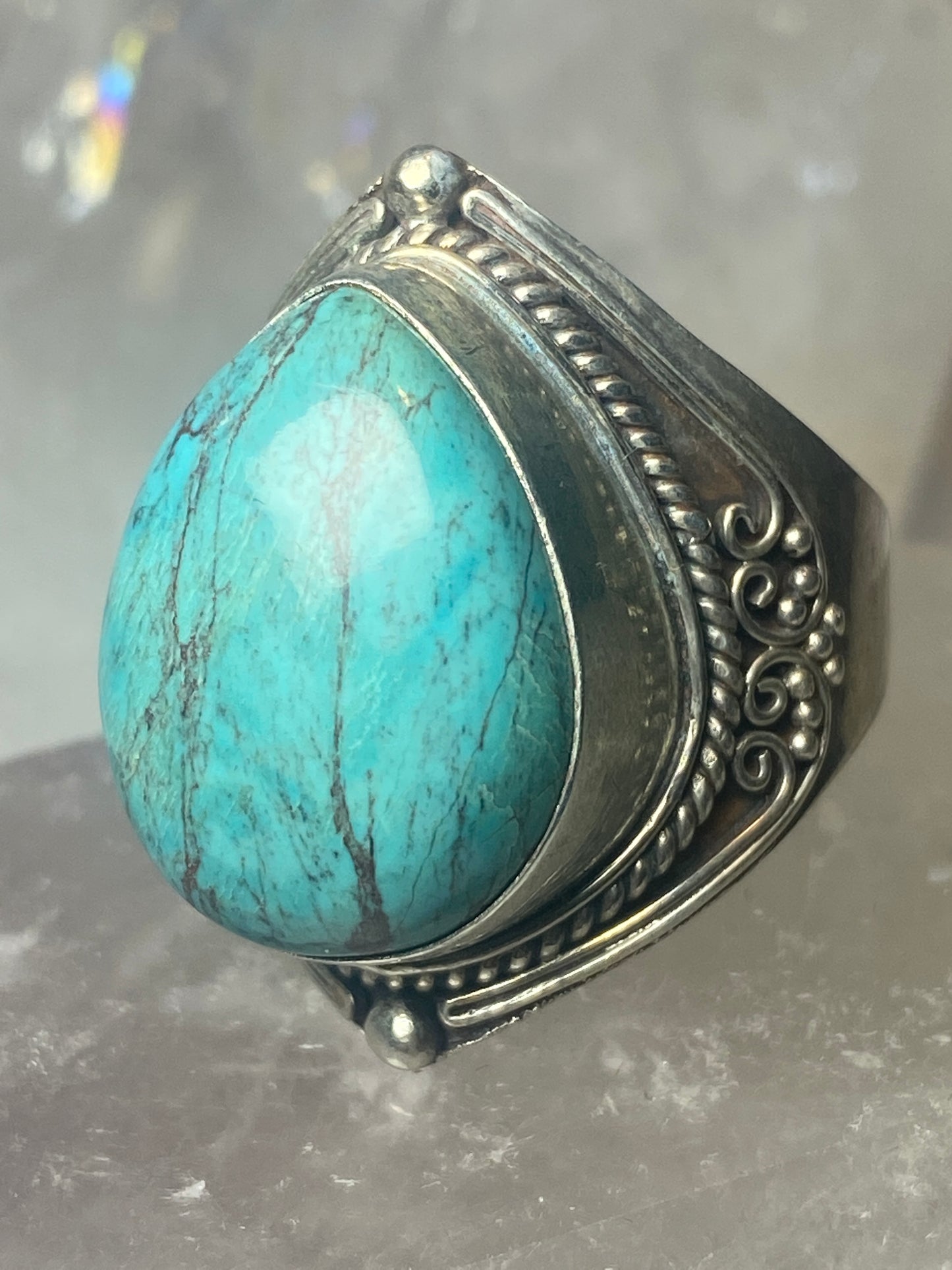 Turquoise ring boho cigar band sterling silver women men