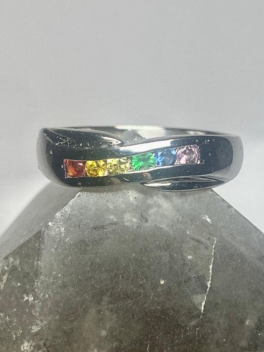 Rainbow ring size 6.75 sterling silver band colorful women