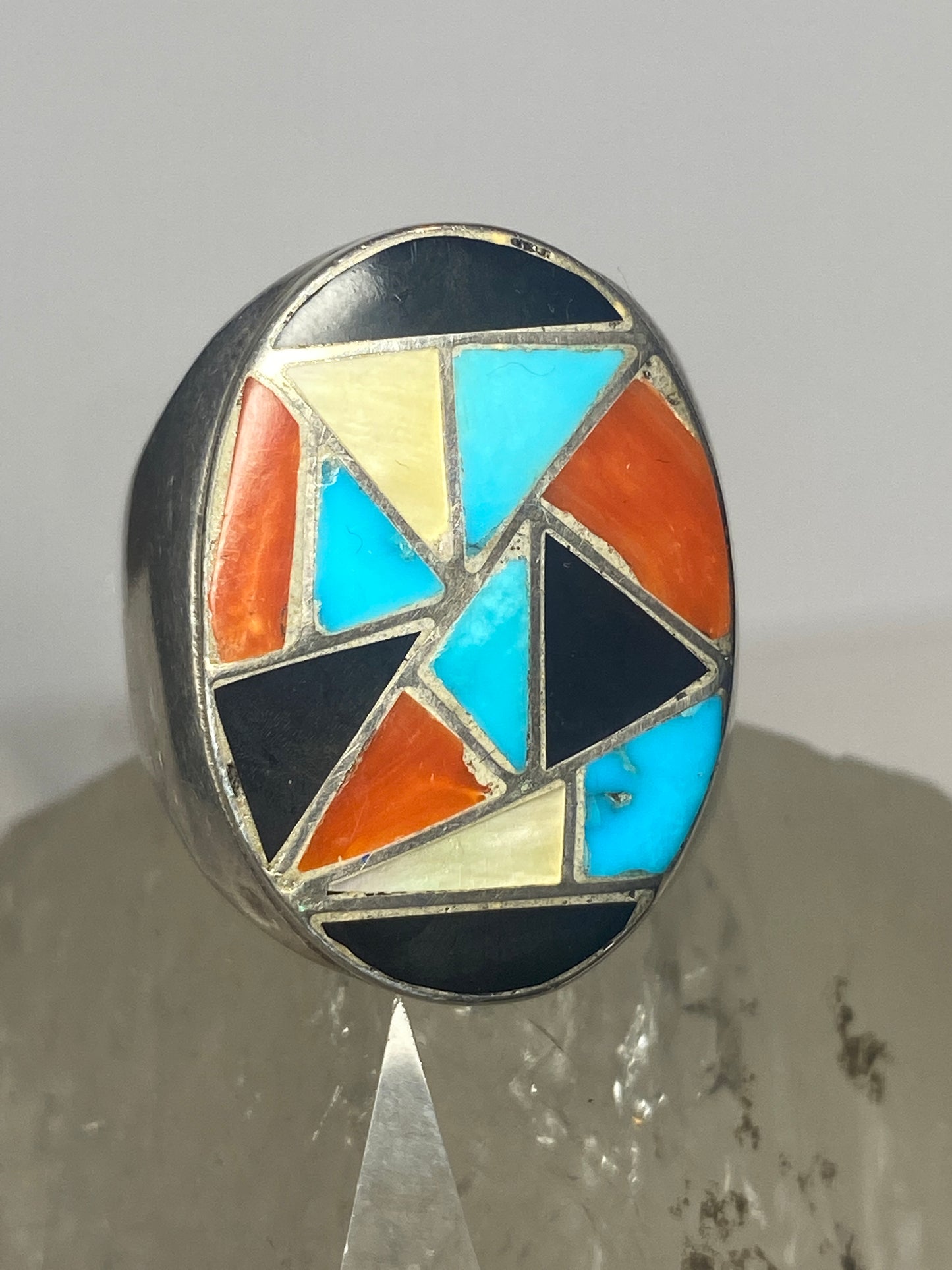 Turquoise ring Navajo coral onyx mop southwest sterling silver women men