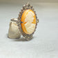 Cameo Ring size 3 Sterling Silver Victorian Pinky Lady Cameo Figurative Shell
