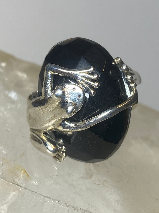 Frog ring size 9 cocktail faceted stone  sterling silver women