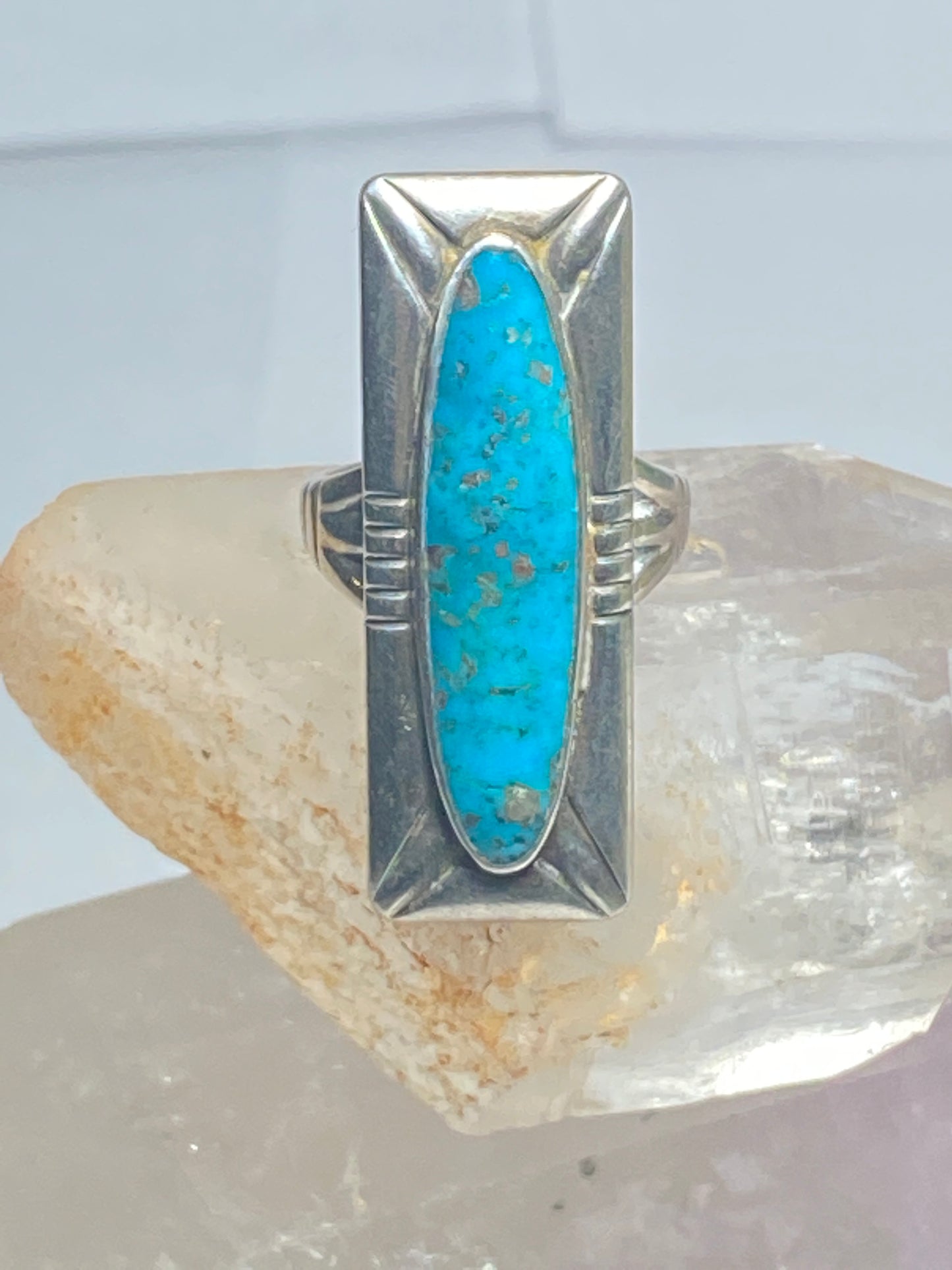 Turquoise ring Long Navajo Bell trading southwest sterling silver women