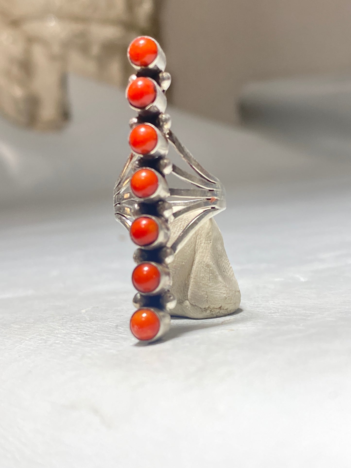Coral ring size 7 long southwest sterling silver women