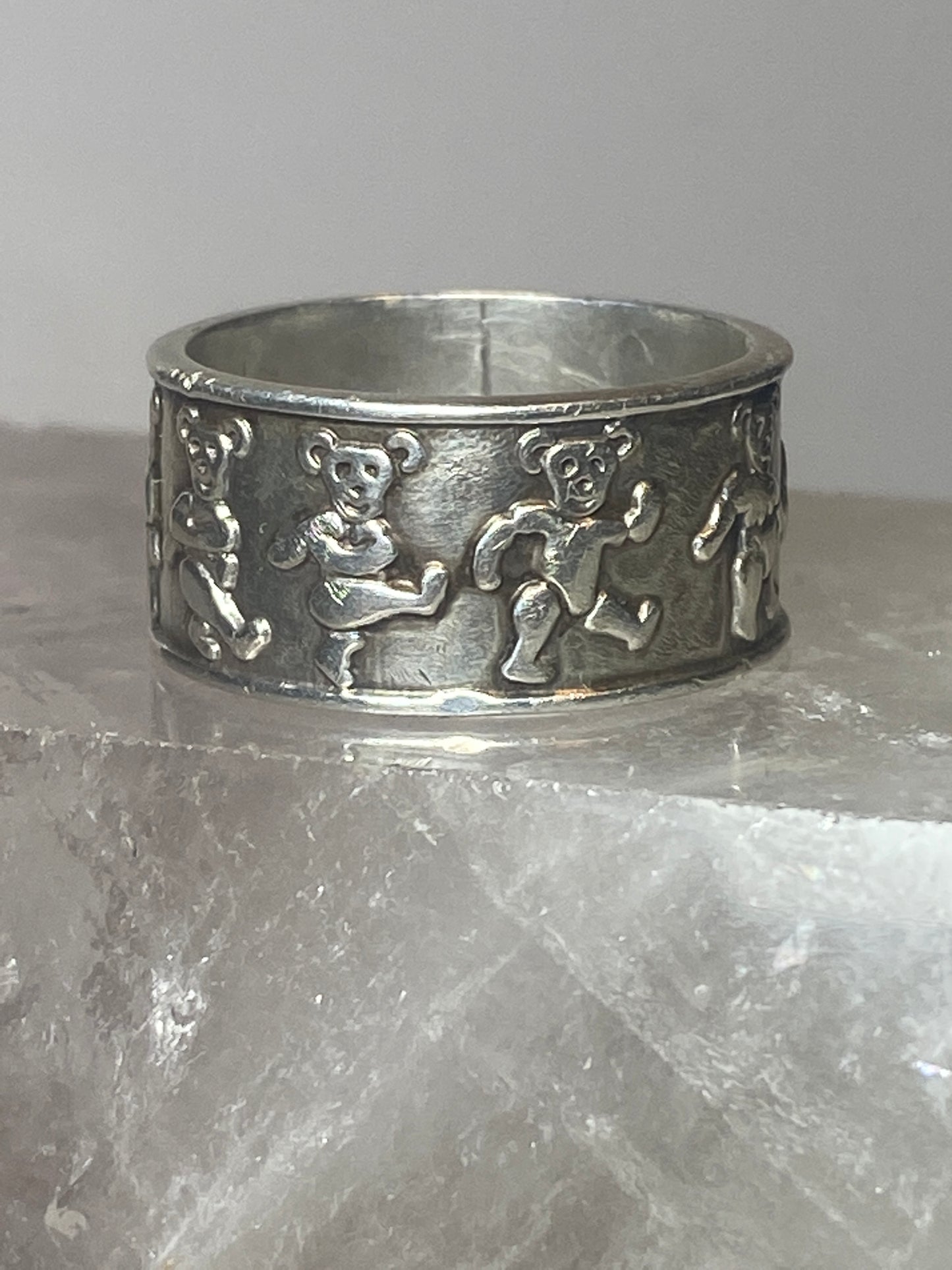 Bears  ring size 7.25  bear band sterling silver women men