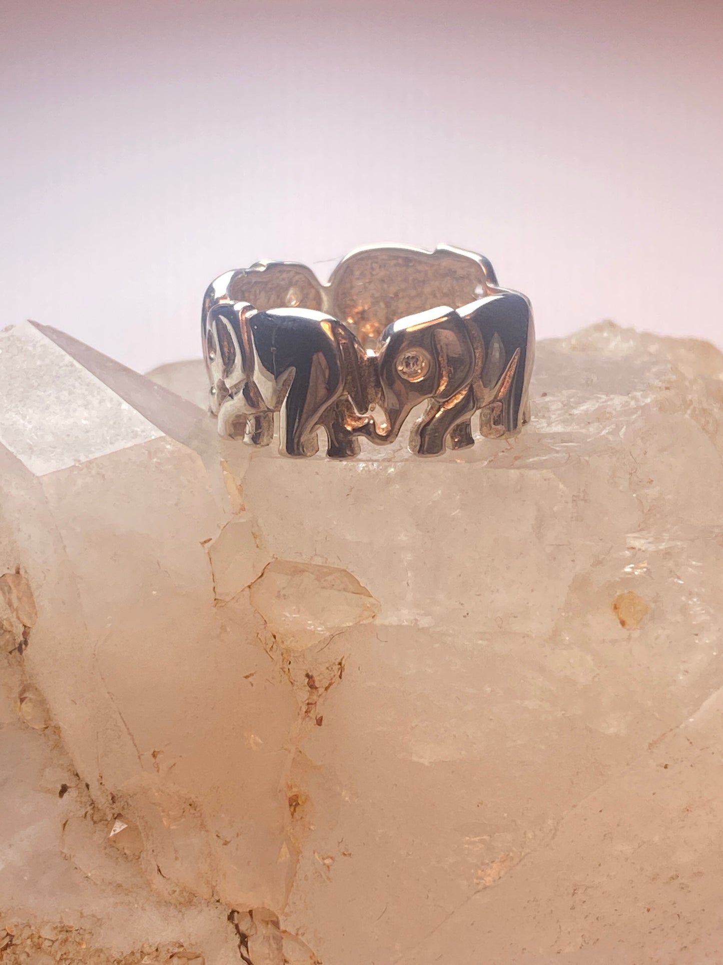 Elephant ring size 5.50 elephants band pinky crystal eyes sterling silver women girls