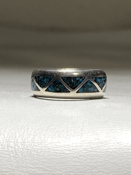 Turquoise chips ring Navajo southwest wedding band boys women sterling silver