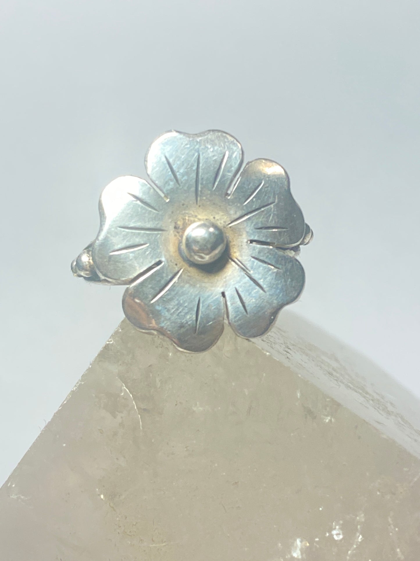 Flower ring floral band southwest sterling silver women girls signed BL