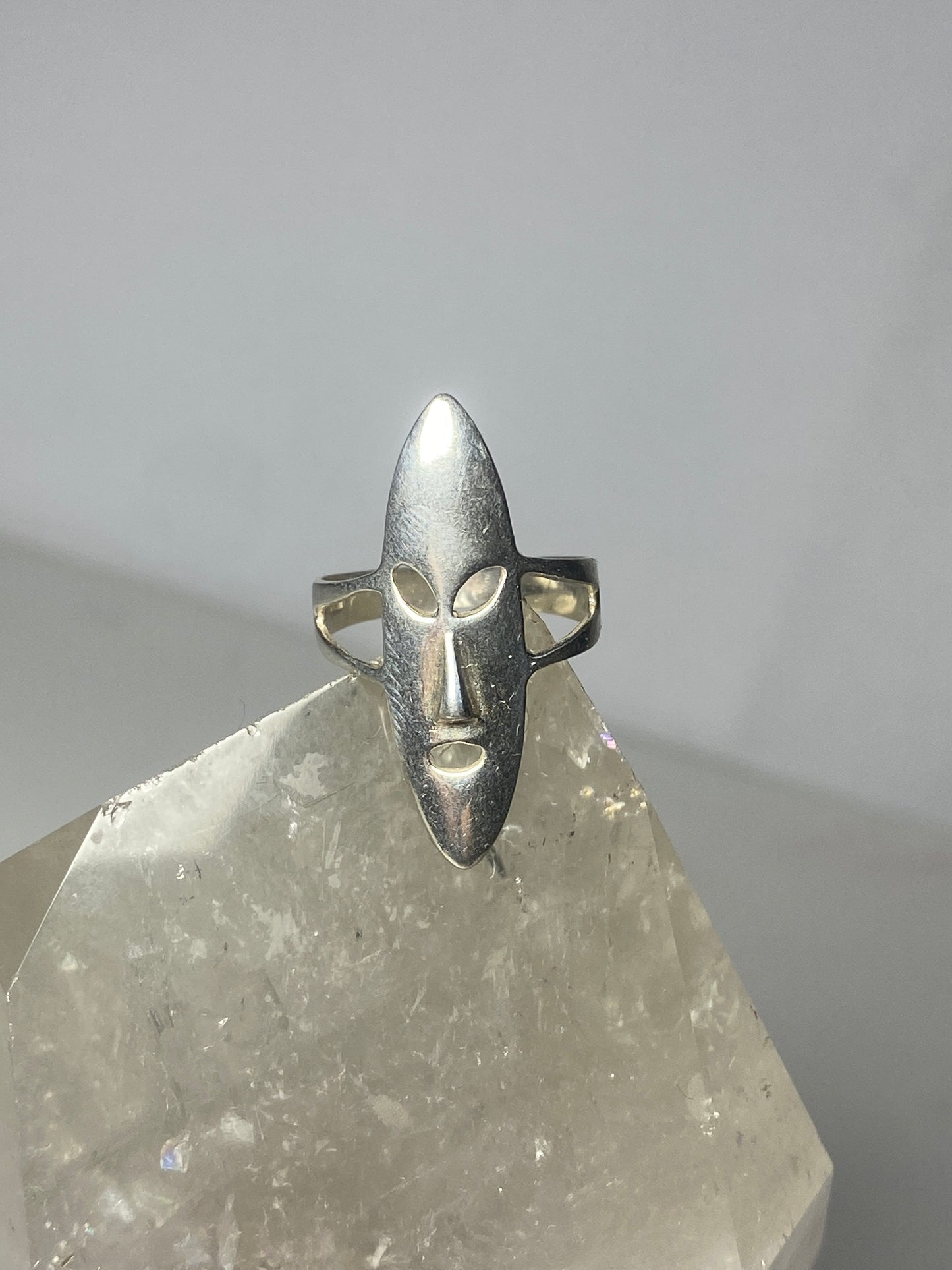 long face ring mask tribal band sterling silver women girls