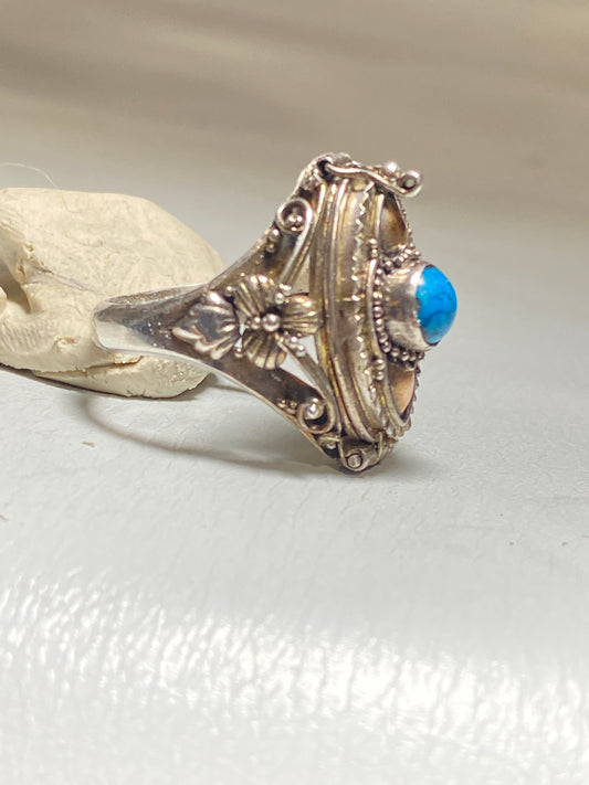 Poison ring blue stone long locket sterling silver band women