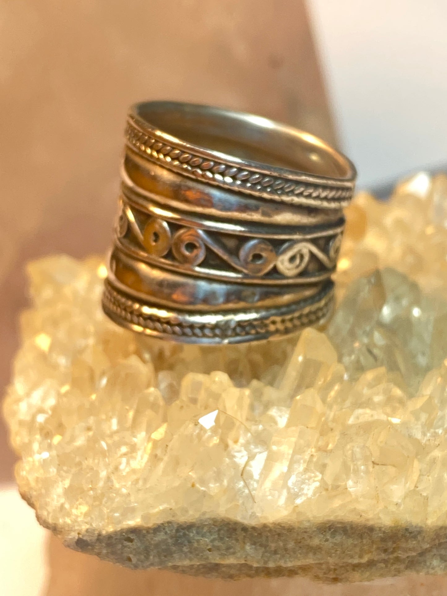 Cigar band size 6 pinky ring scrollwork detail sterling silver women girls