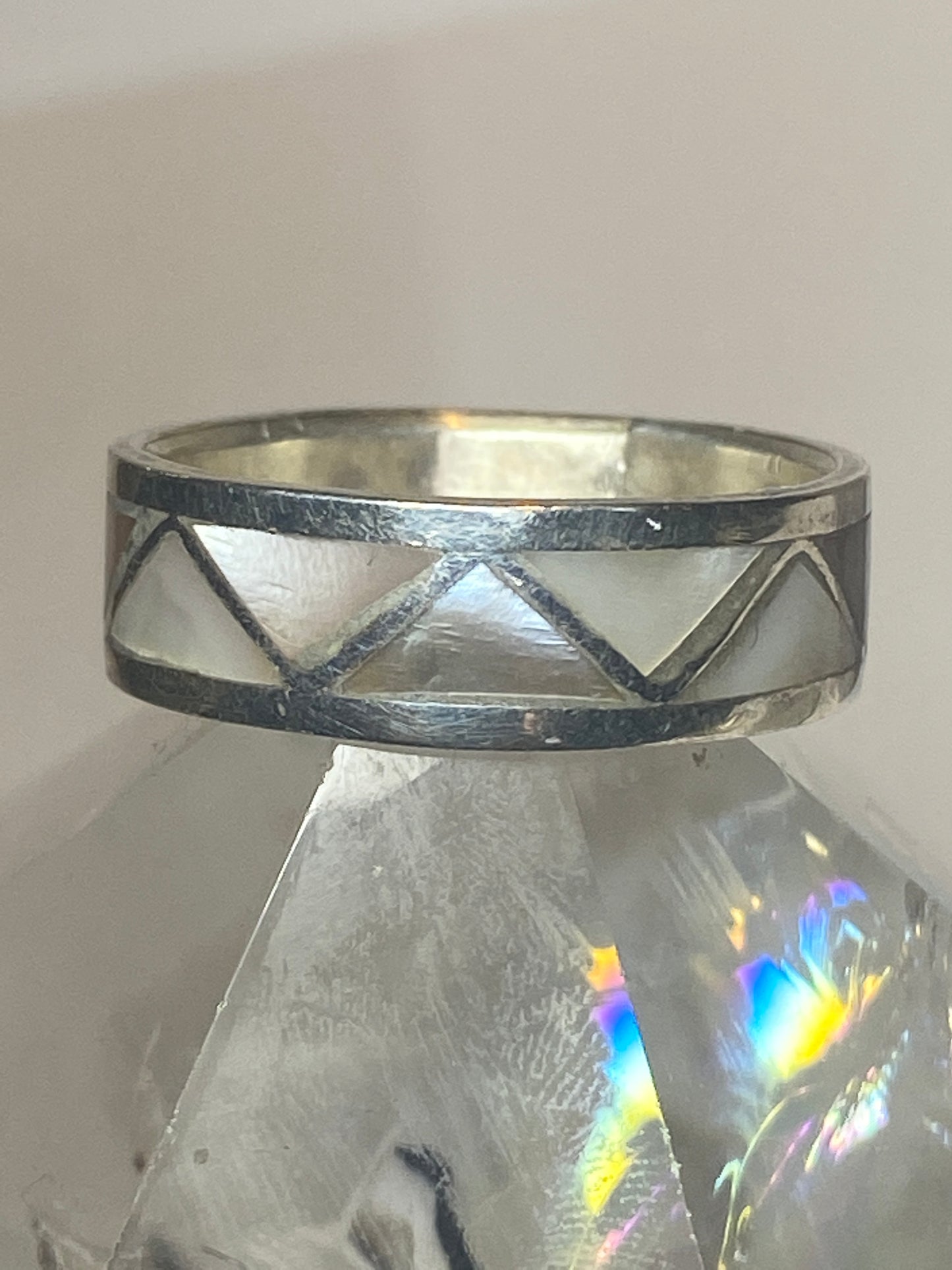 mother of pearl ring  southwest sterling silver wedding band women men