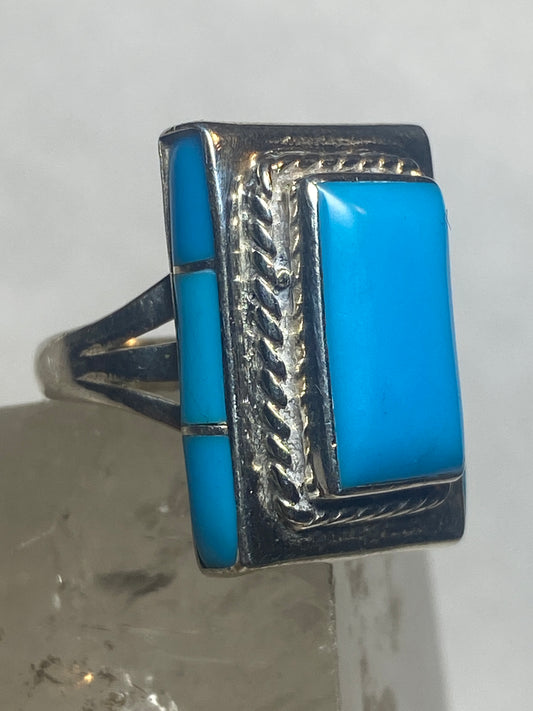 Turquoise ring long southwest sterling silver women