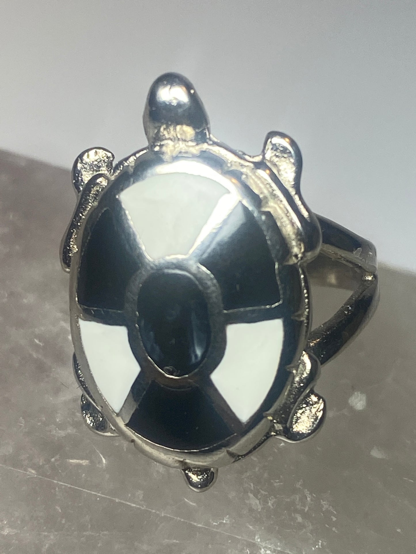 Turtle ring southwest black and white sterling silver women