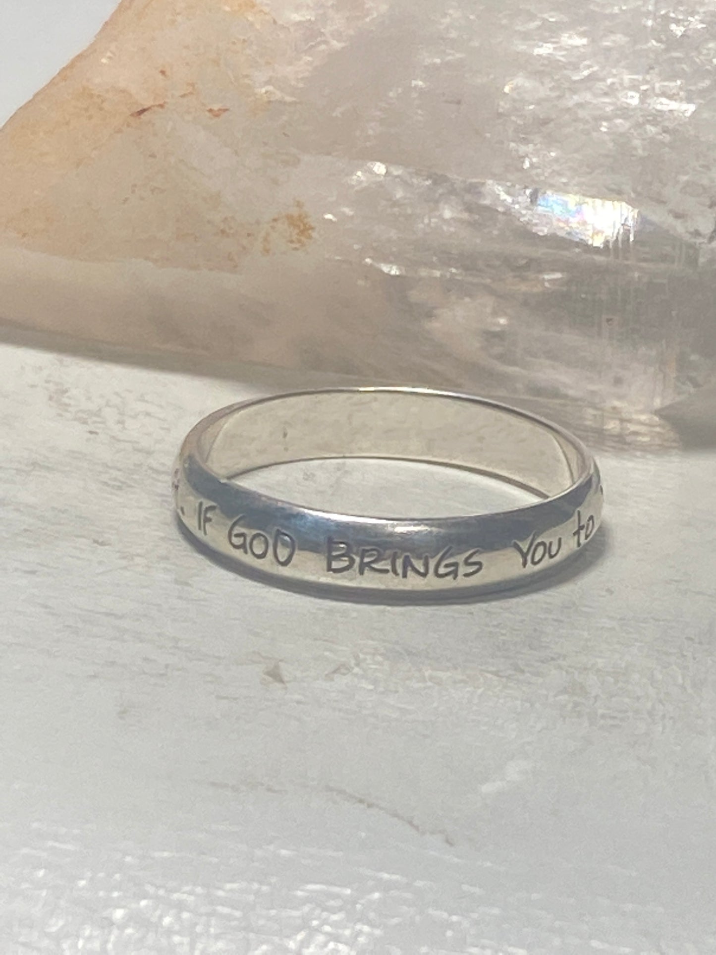 Religious ring If God brings you to it, He will bring you through it band sterling silver women girls