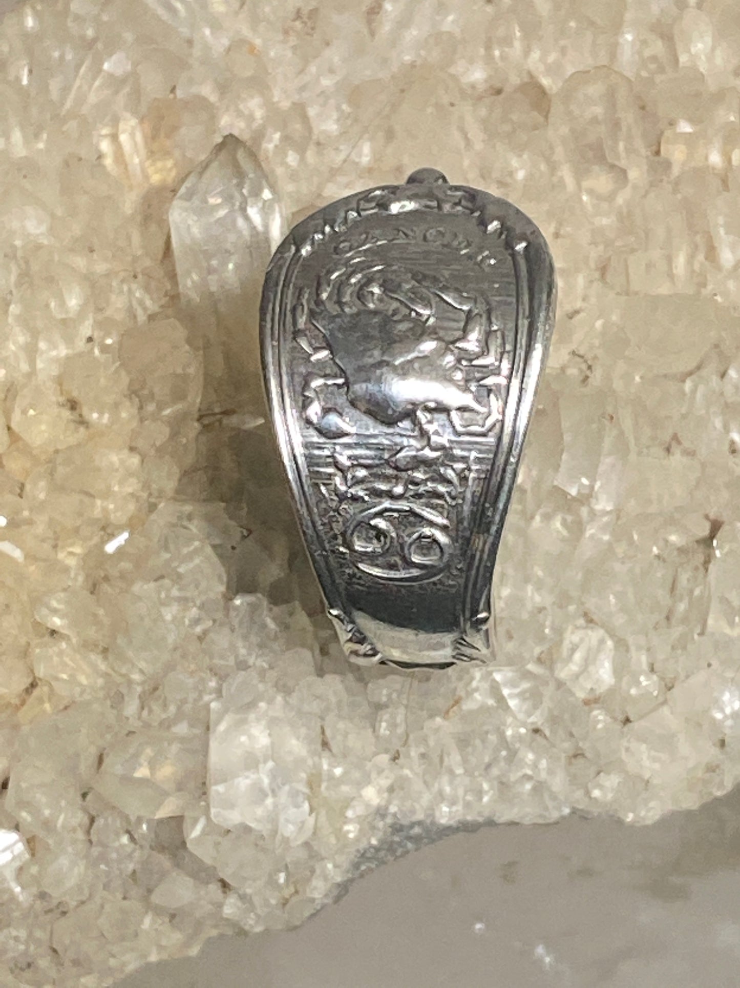 Crab spoon ring size 6.50 Cancer June July fishermen birthday band sterling silver women. adj