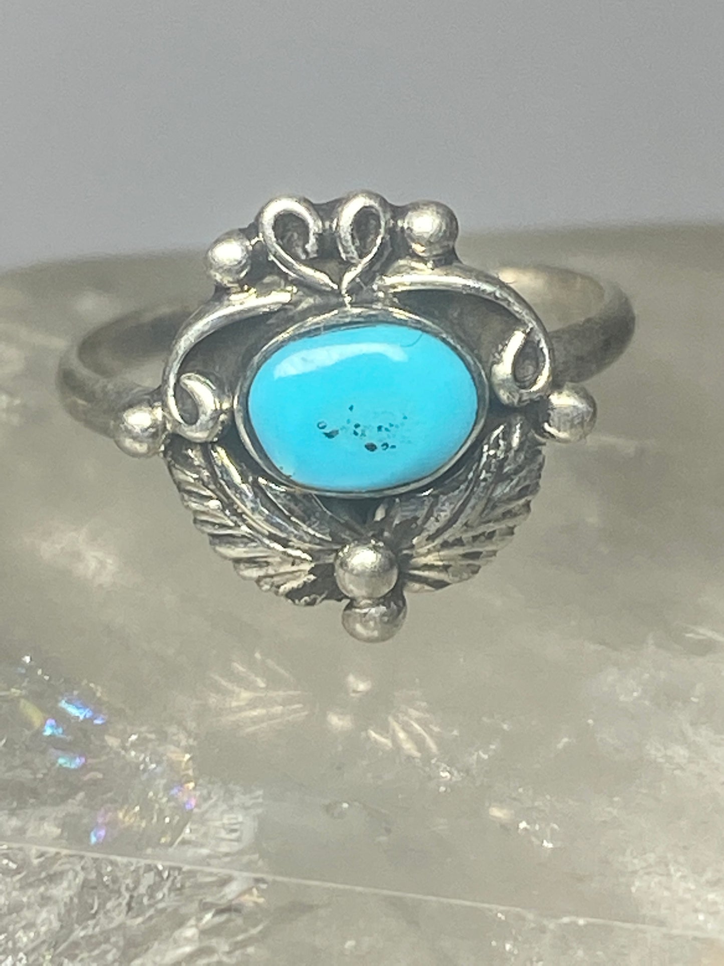 Turquoise ring leaves band southwest sterling silver women girls m