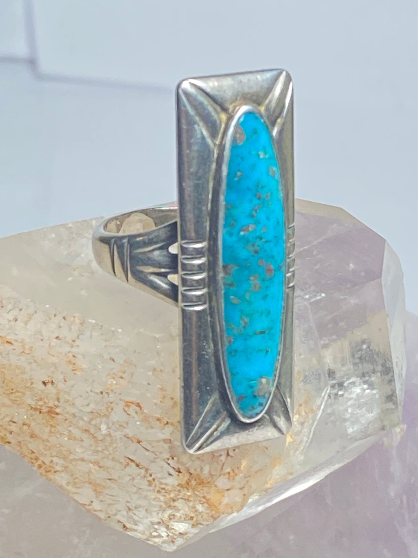 Turquoise ring Long Navajo Bell trading southwest sterling silver women