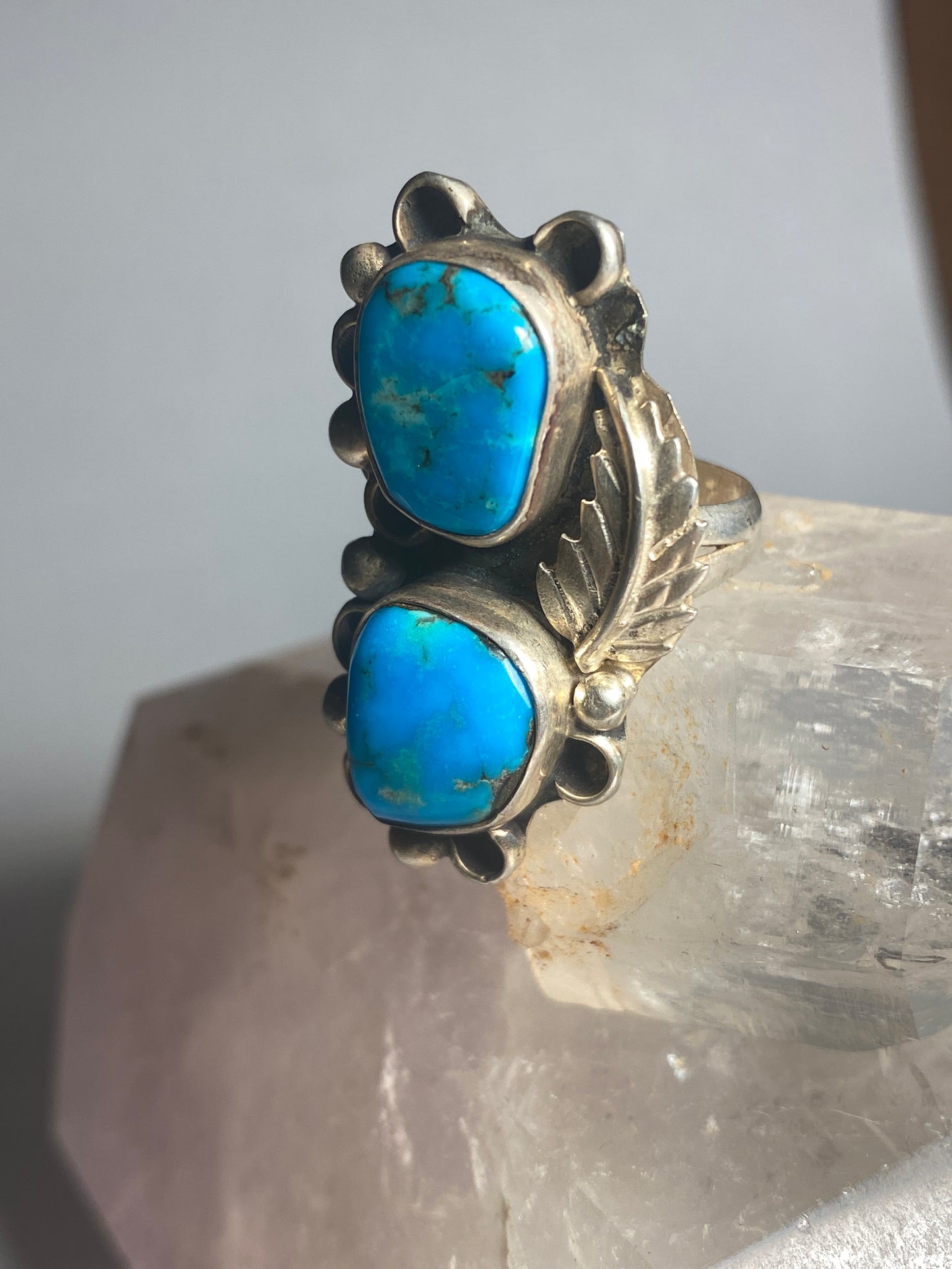 Long Turquoise ring Navajo southwest sterling silver women