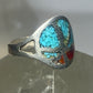 Marijuana ring  pot band turquoise coral chips southwest pinky sterling silver women