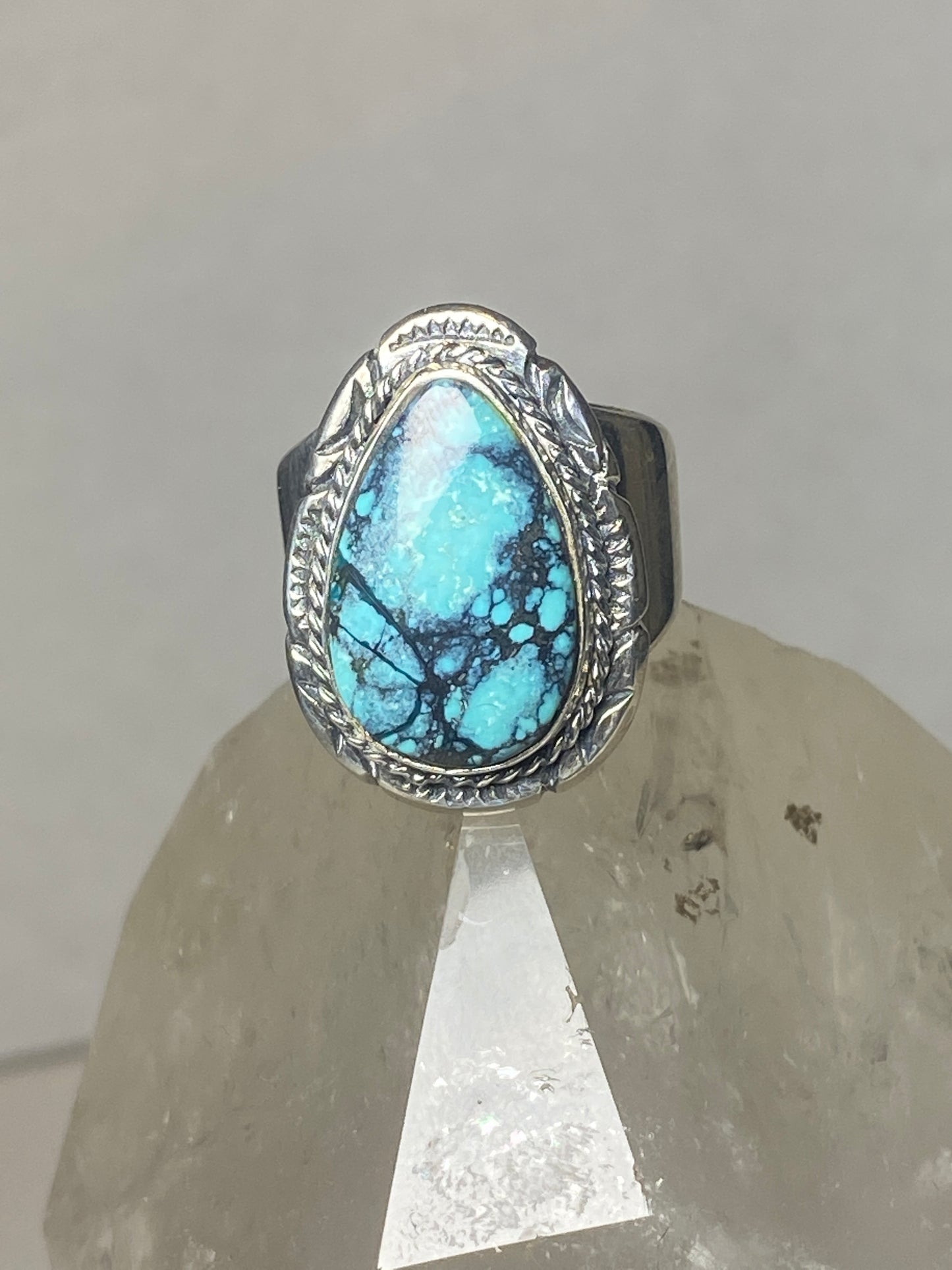 Turquoise ring Teardrop boho band sterling silver men women