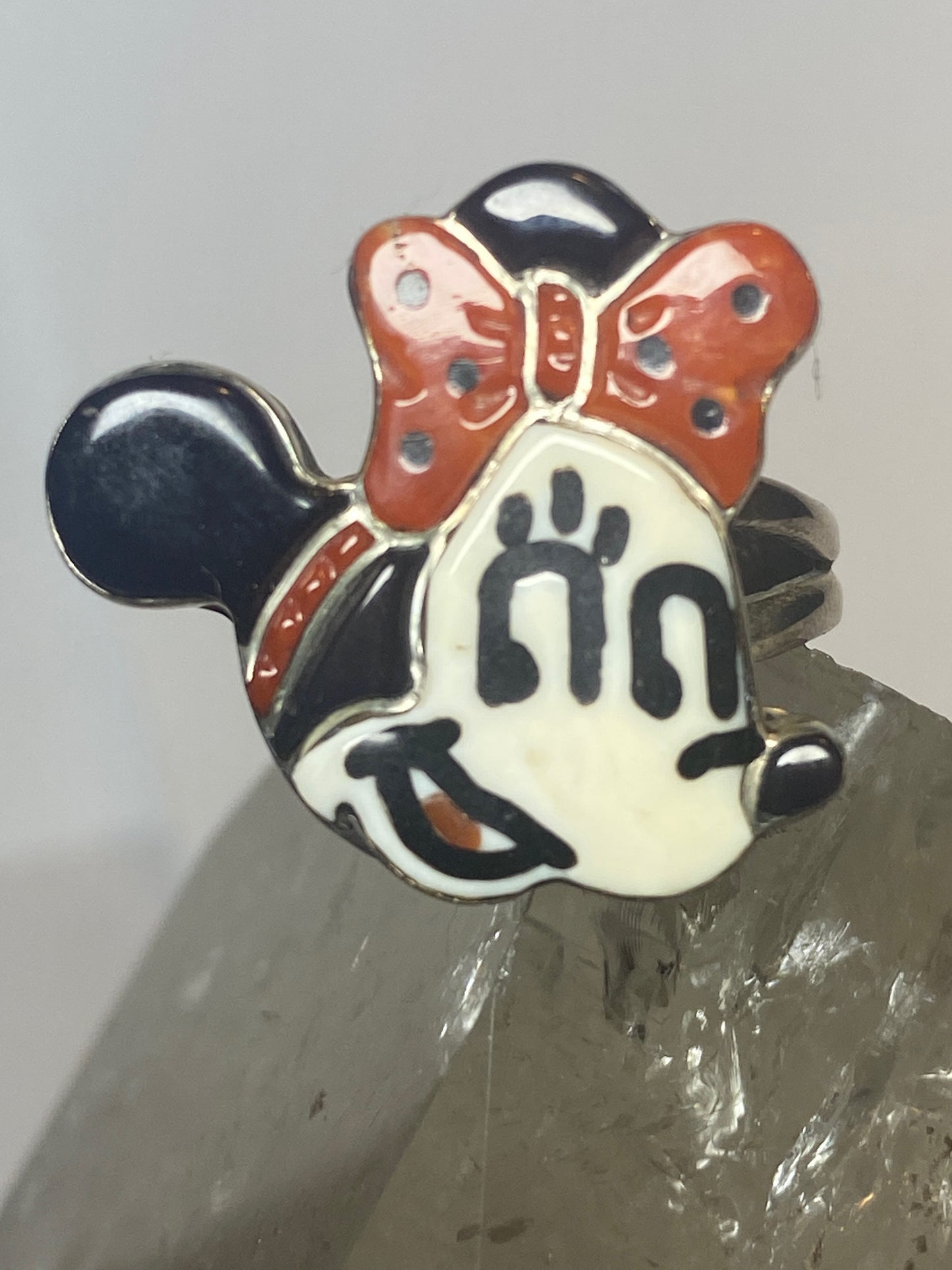Minnie Mouse Ring Coral Onyx MOP Southwest sterling silver women girls