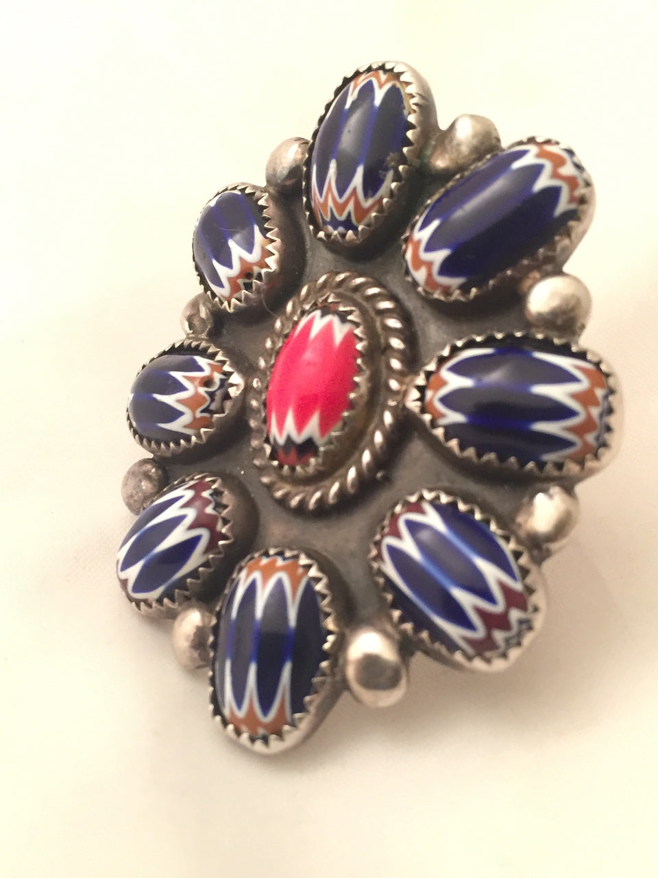 Vintage Sterling Silver Native American Tribal Ring  Chevron Beads  Size 10.5  18.8g