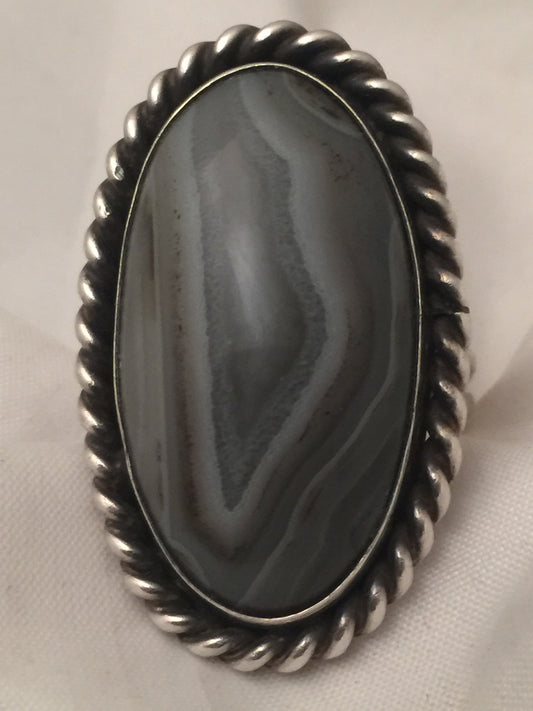 Vintage Sterling Silver Southwest Tribal Agate Ring  Size 10 Weight 14.9g