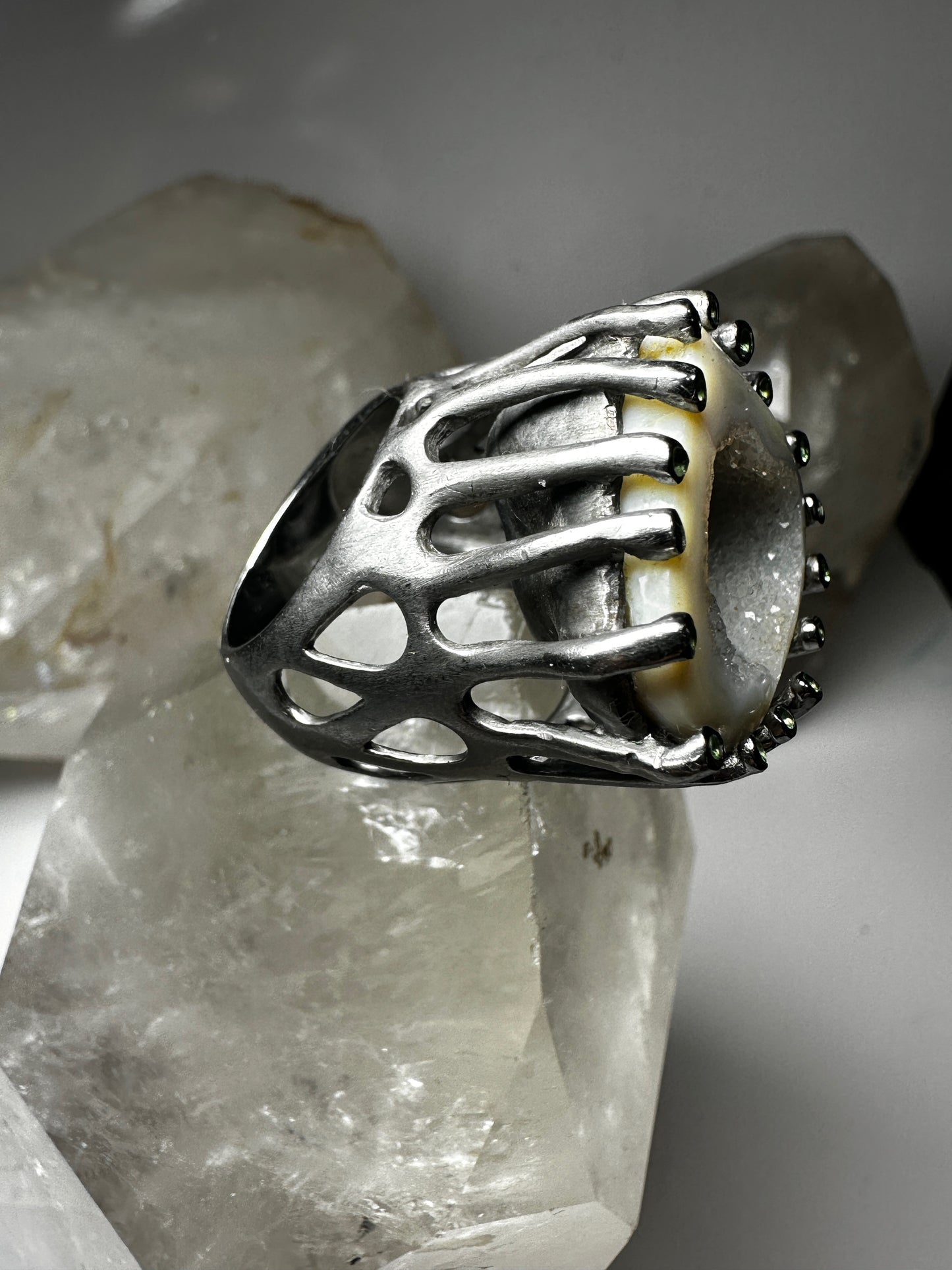 Brutalist ring Druzy size 7.75 sterling silver women