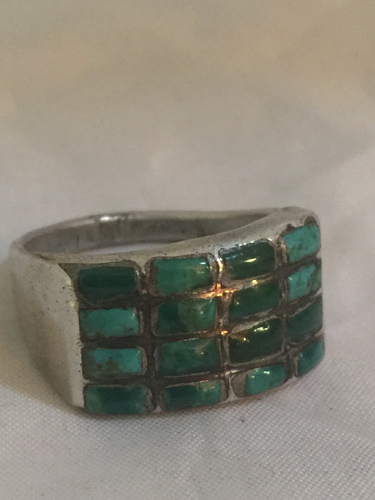 Vintage Sterling Silver Zuni Turquoise Ring Men  Women Size  9.5 10.9g