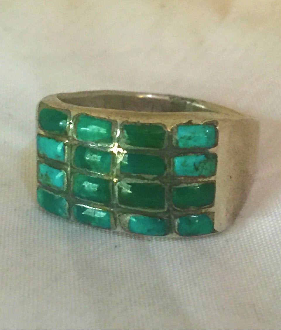 Vintage Sterling Silver Zuni Turquoise Ring Men  Women Size  9.5 10.9g