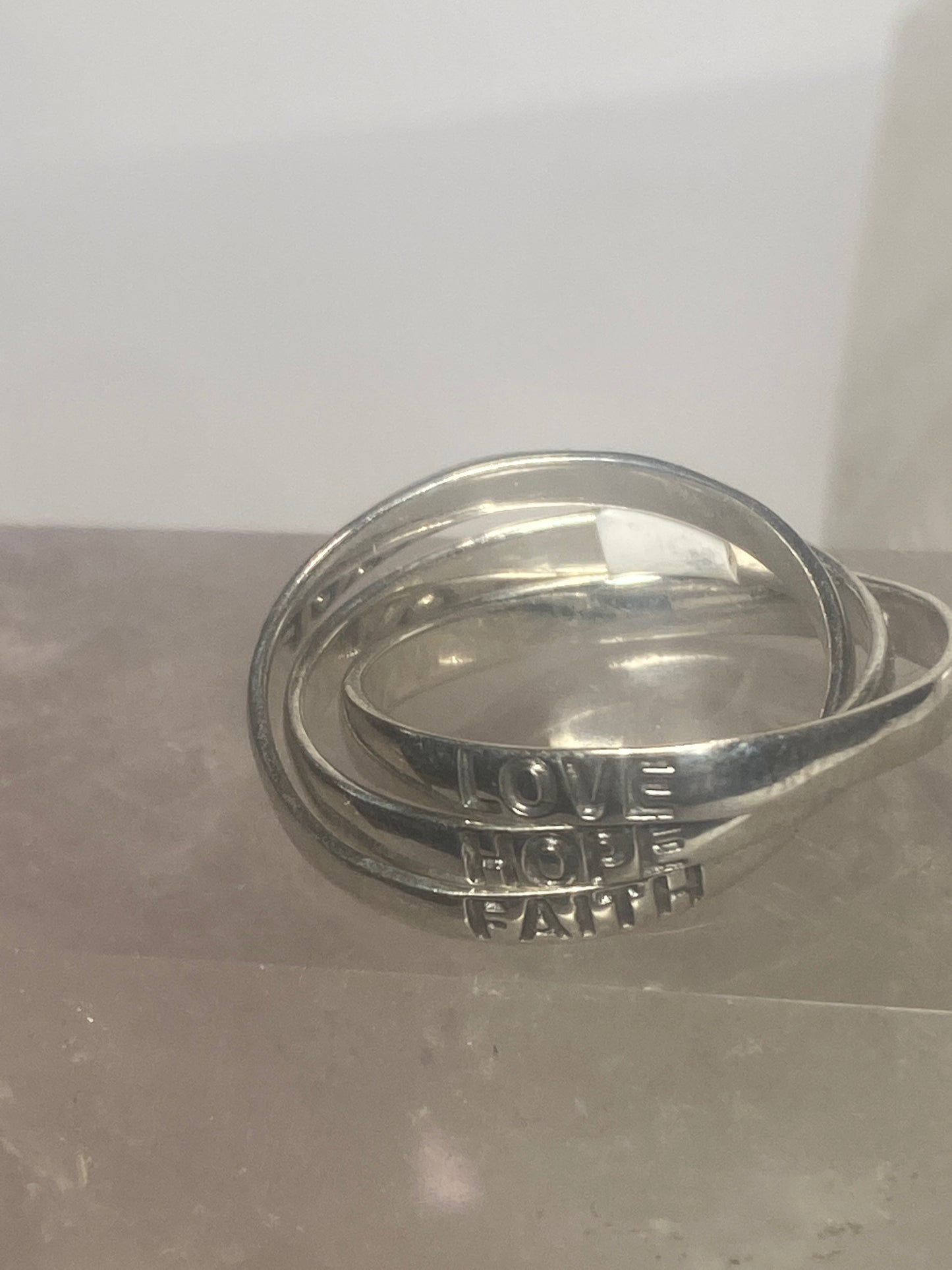 Love Hope Faith Ring Religious Rolling band sterling silver