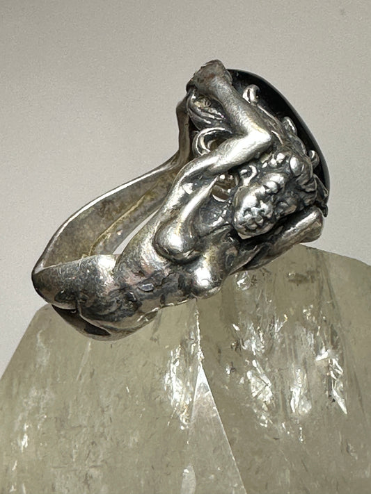 Mermaid ring long figurative dark stone size 6.50 sterling silver