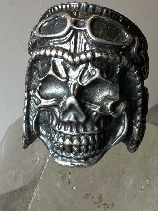 Skull ring size 10.50 biker band dark sterling silver from Ukraine