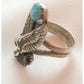 Native American Sterling Silver Dead Pawn Eagle Ring with Turquoise Size 9 1/4 Signed AJ