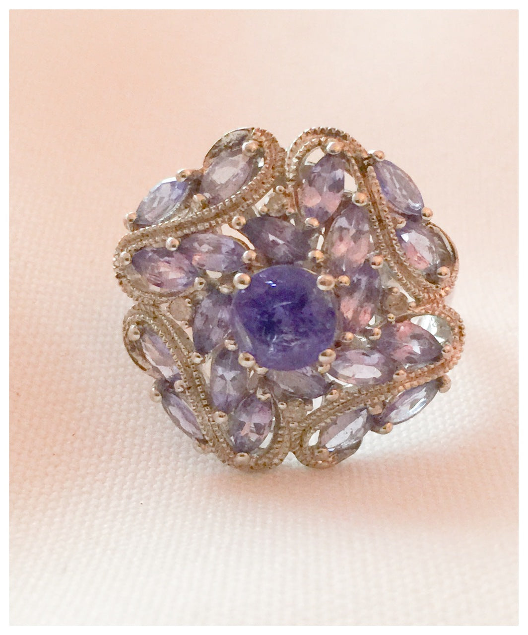Vintage Sterling Silver Ring with Light Purple Stones Size 10