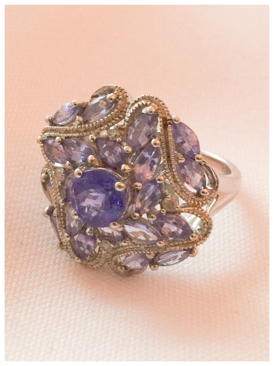 Vintage Sterling Silver Ring with Light Purple Stones Size 10