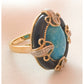 VIntage/Antique Art Deco Turquoise Ring Size 6 Detailed w Gold over Silver