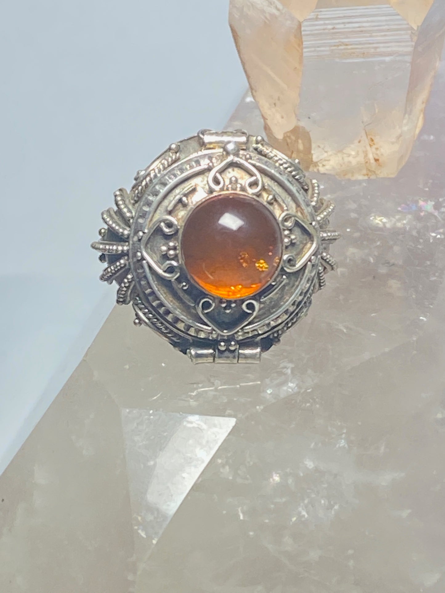 Poison ring amber sterling silver women