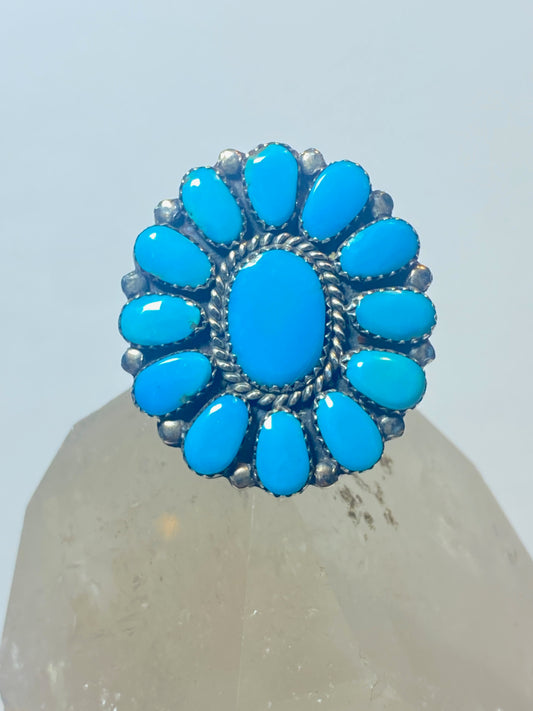 Turquoise ring Flower big southwest sterling silver women