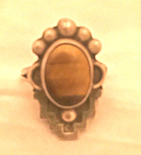 Vintage Sterling Silver Tiger Eye Ring  Signed Mexico  Size 8.50   4.3g