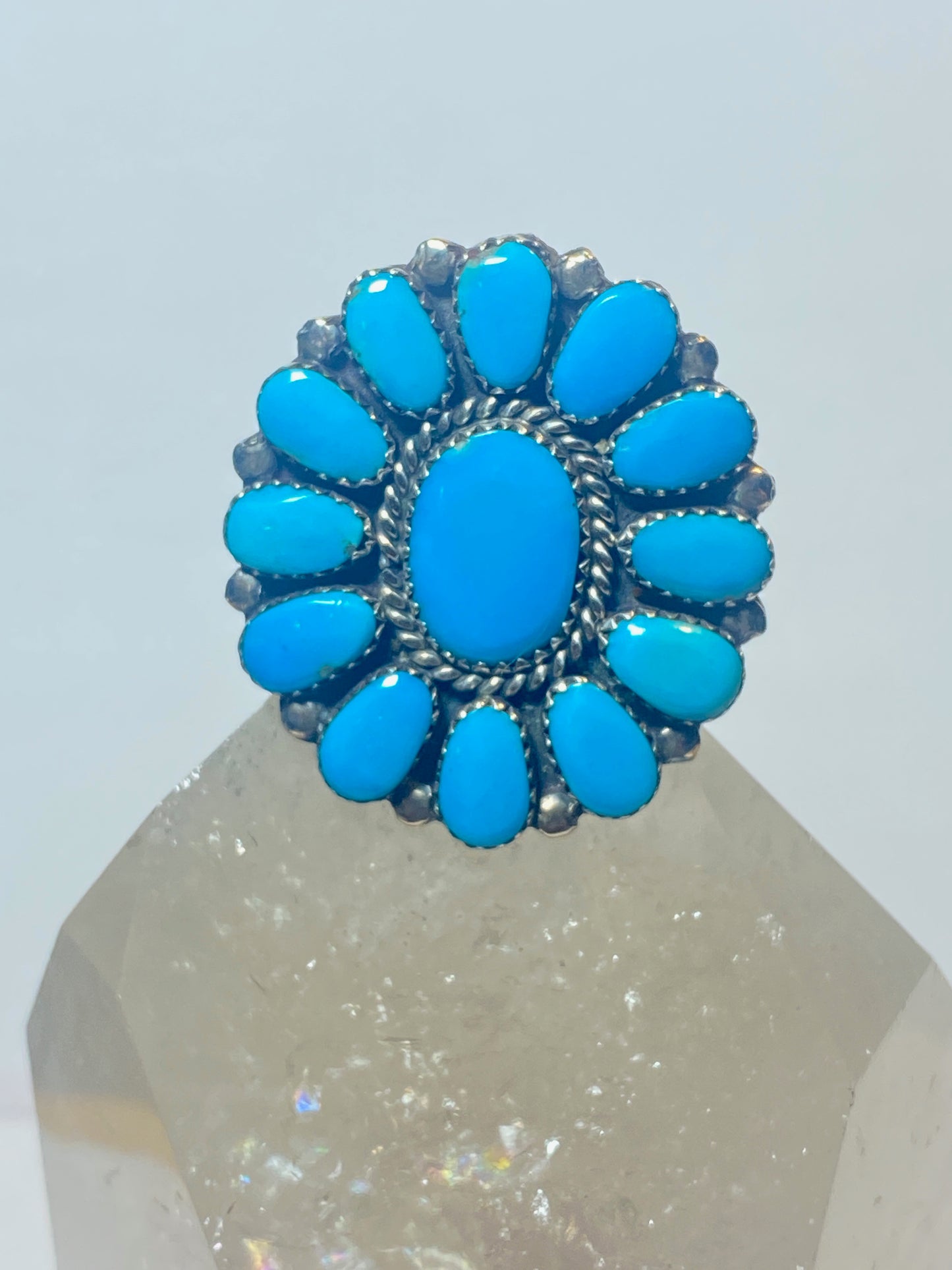 Turquoise ring Flower big southwest sterling silver women