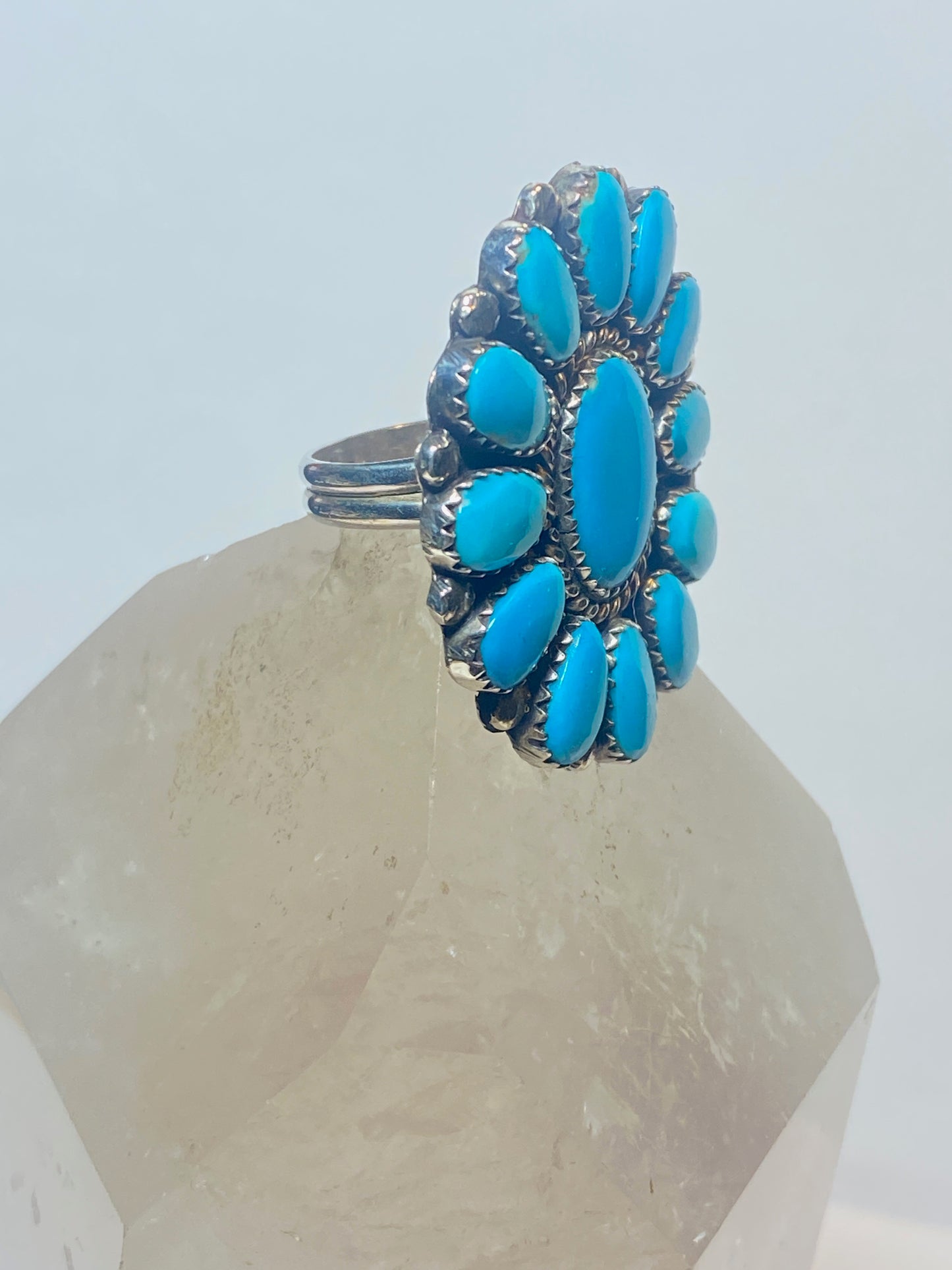 Turquoise ring Flower big southwest sterling silver women