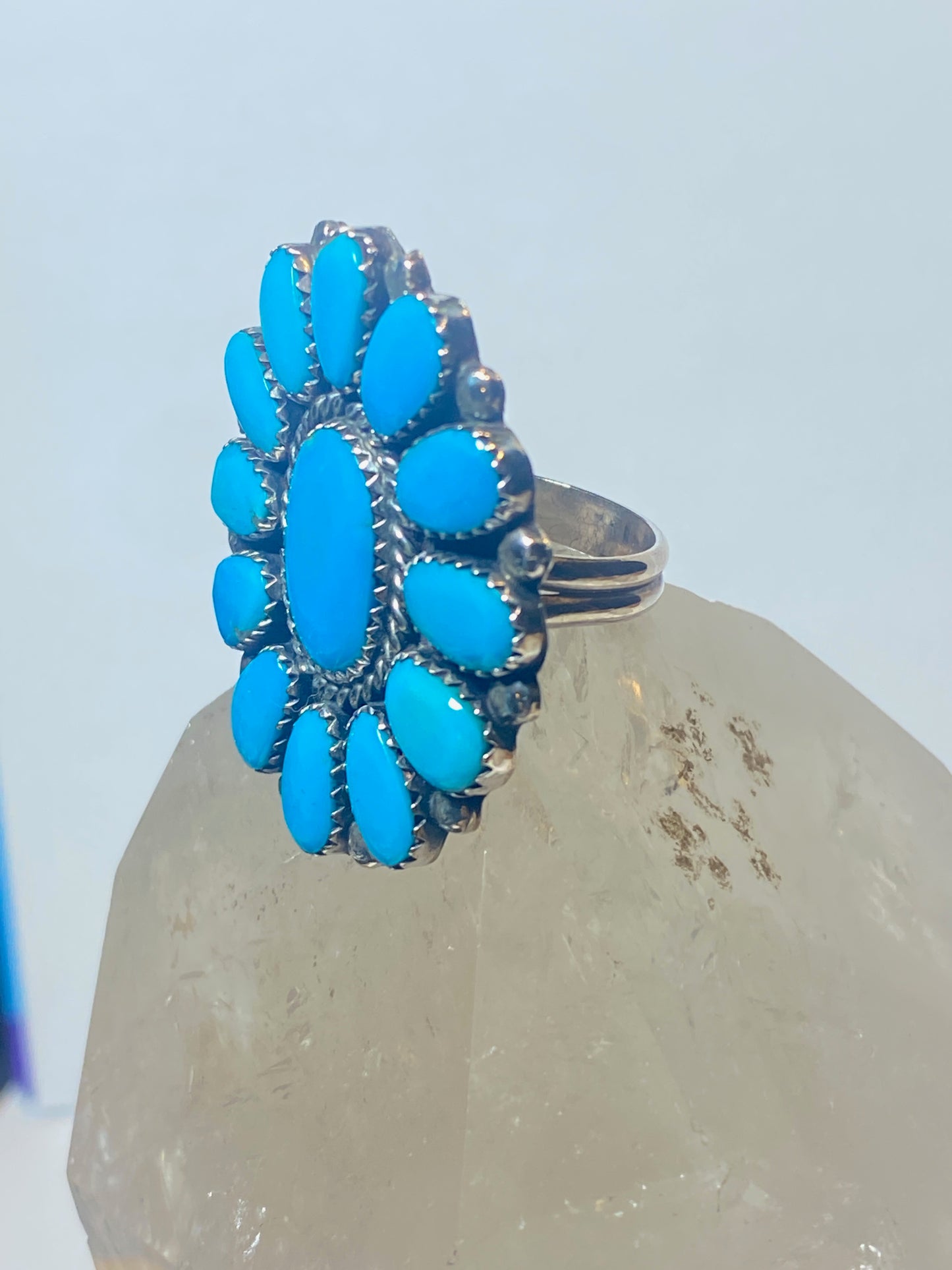 Turquoise ring Flower big southwest sterling silver women