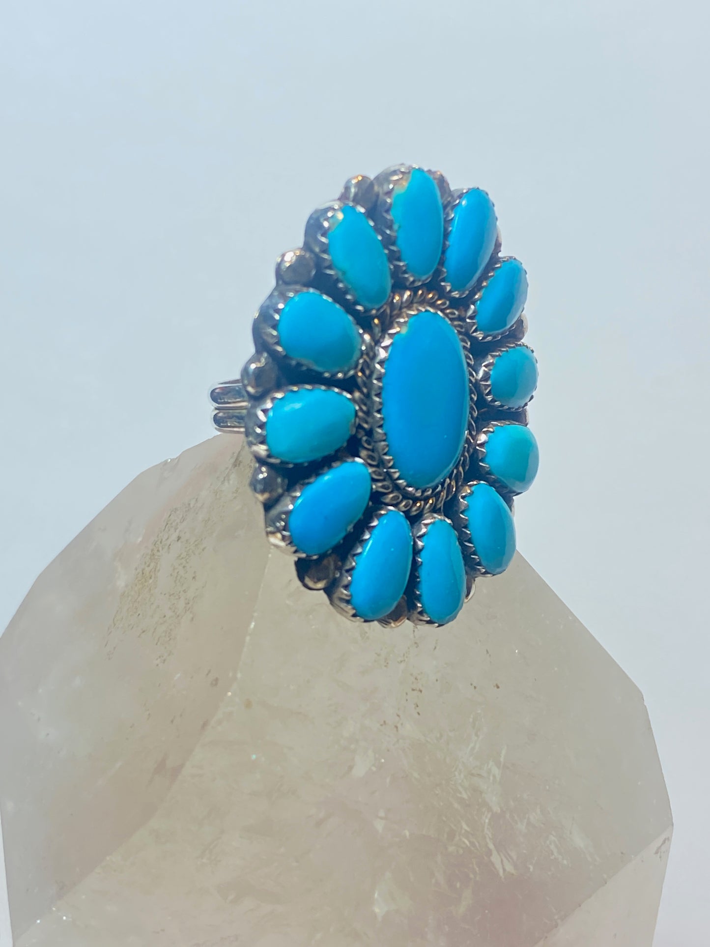 Turquoise ring Flower big southwest sterling silver women