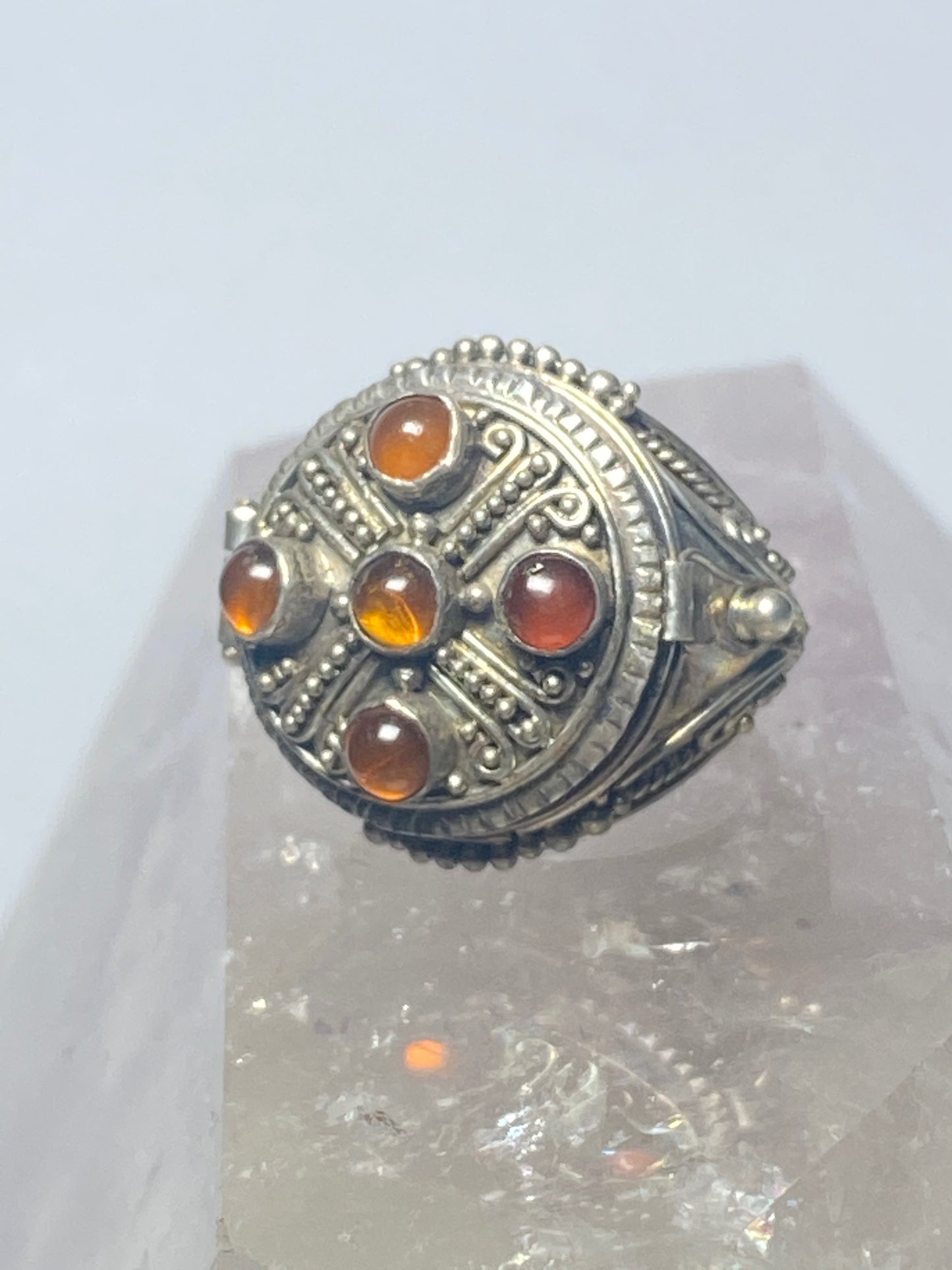 Poison ring amber sterling silver pinky women