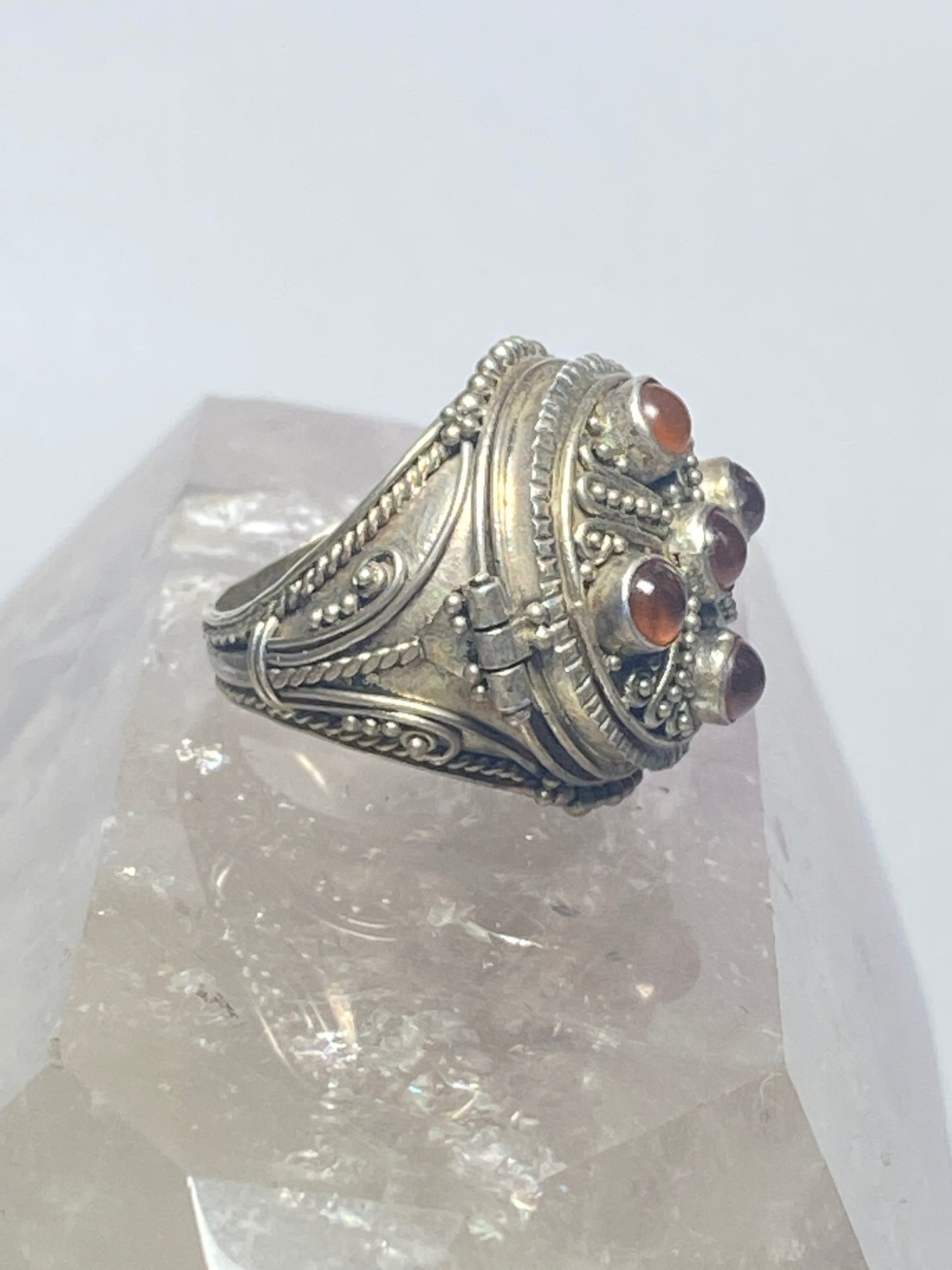 Poison ring amber sterling silver pinky women