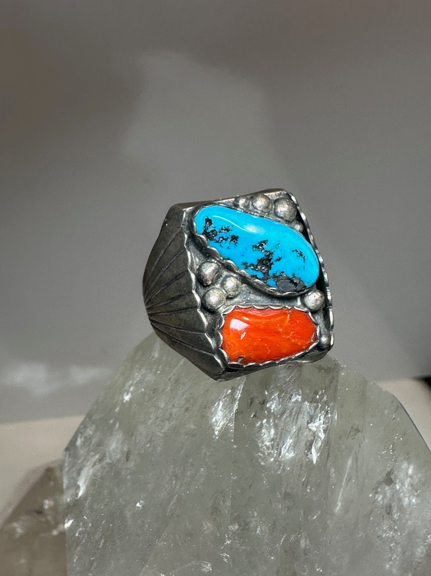 Navajo ring size 10.75 turquoise coral band sterling silver men women